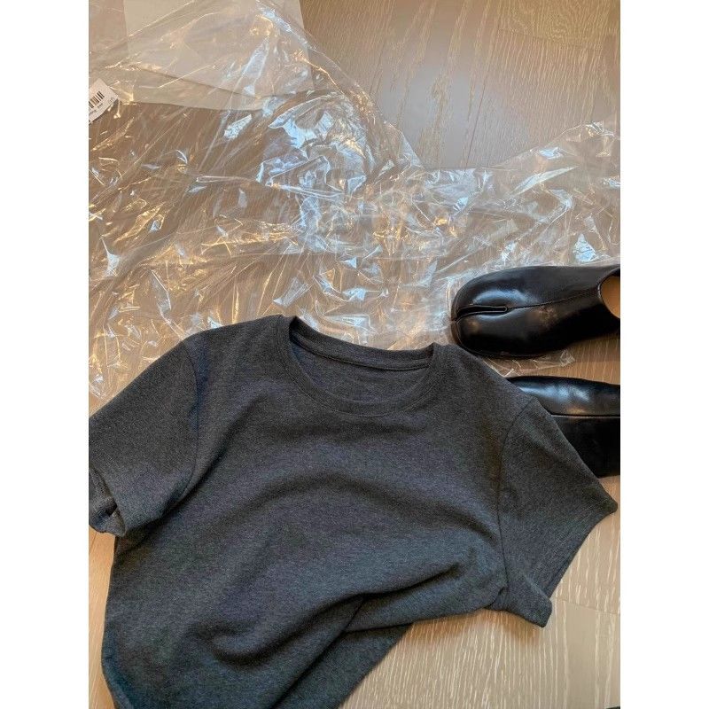 

Angry Push Popular This Year! Export Single Quality, round Neck Short Sleeve Pure Cotton T-shirt Female Summer Fancy Easiest for Match Tops Dark gray L
