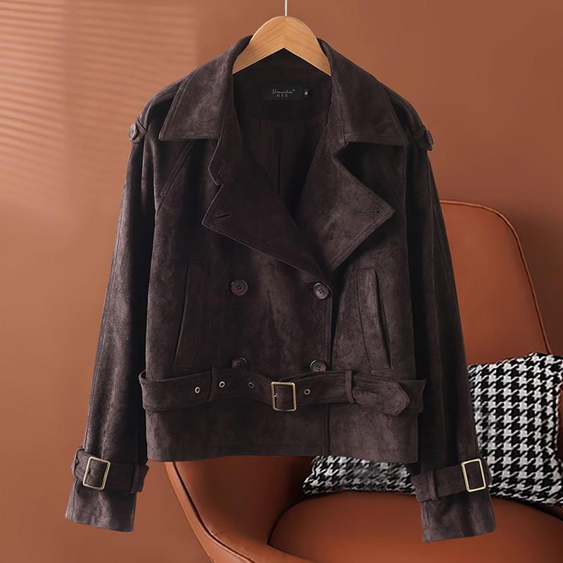 Womens Short Faux Suede Leather Jacket