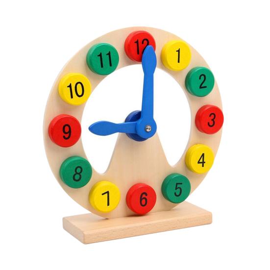 Kids Wooden Clock Toy Preschool Number Color Recognition Time Learning Clock Toddlers Educational Clock Teaching Aid with Movable Hands Sets