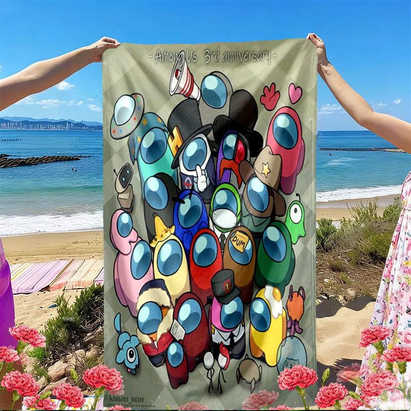 Among Us Print Beach Towel, Versatile Lightweight Absorbent Beach Towel for Pool Surf Yoga Bathroom, Perfect Birthday Holiday Gift