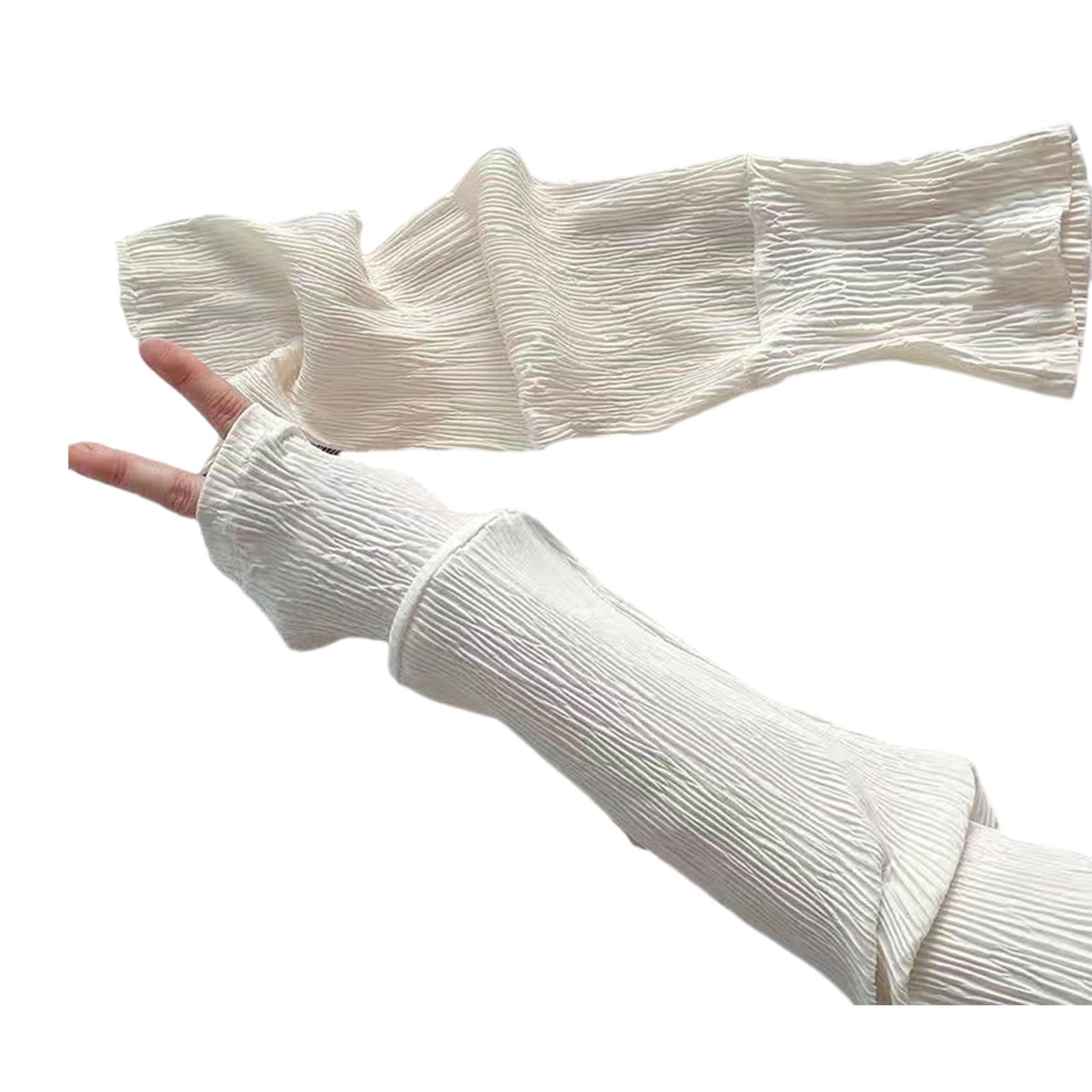 

Breathable Sunshade Arm Sleeves For Women Driving Cycling Elastic Oversleeves Fingerless Gloves for Outdoor Activity бежевый