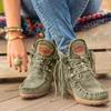 Women's Winter Thick-Soled Fringe Lace-Up Short Boots.