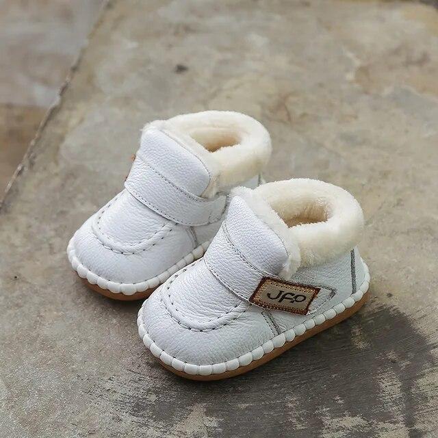Infant Toddler Boots Winter Baby Girls Boys Snow Boots Warm Plush Soft Bottom Genuine Leather Outdoor Kids Children Shoes