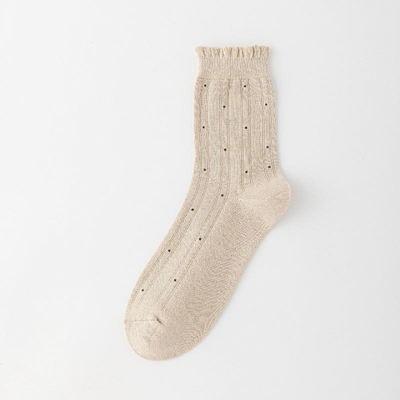 

Носки в горошек для женской осени и зимы, носки до середины икры, носки с краем из свежих черных грибов, универсальные носки с кружевом 1 pair хаки