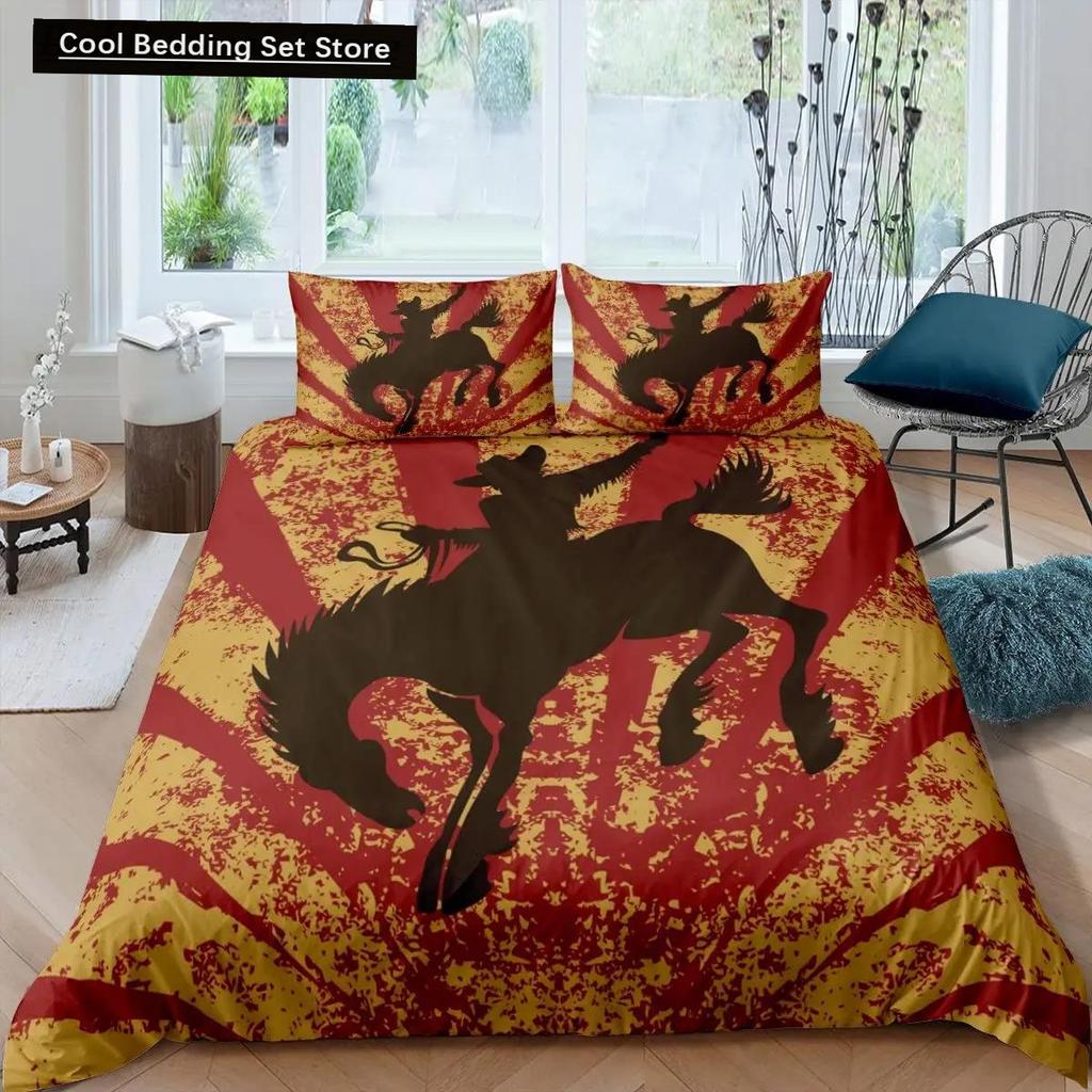 Western Cowboy Duvet Cover Set Vintage Farmhouse Bedding Set For Kids Boys Teens Queen Size Soft 2/3Pcs Polyester Quilt Cover