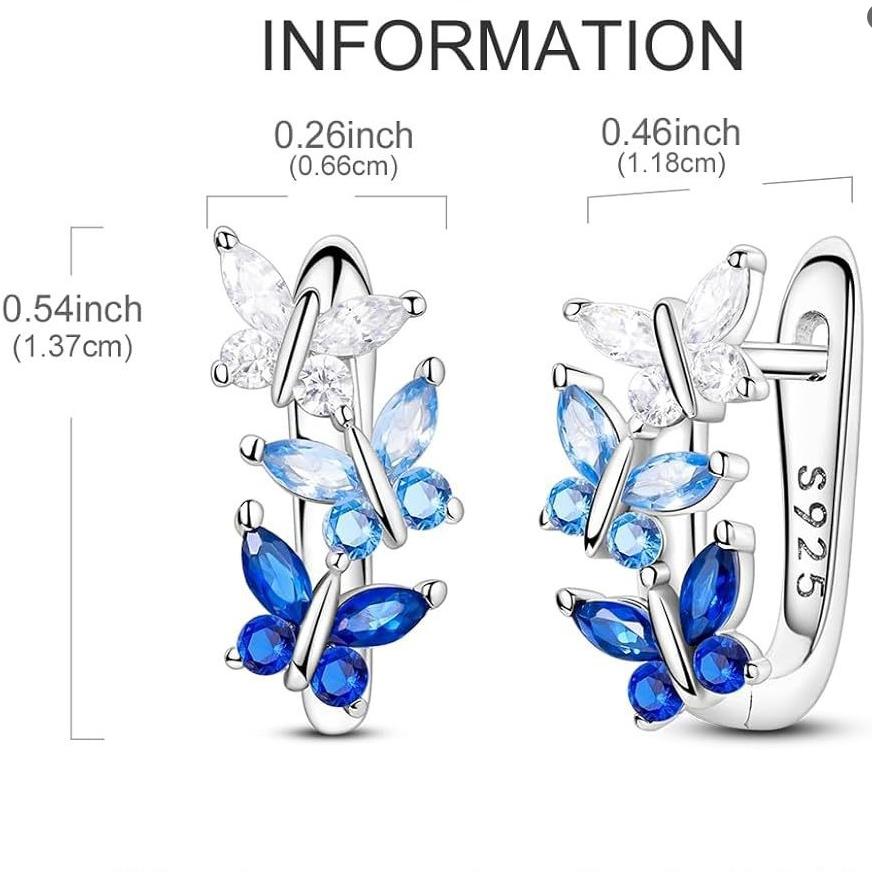 Hot Selling S925 Sterling Silver Earrings for Women Girls Fashion Fine Jewelry Butterfly Cubic Zirconia Huggie Hoop Earrings
