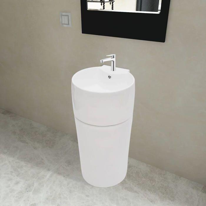 VidaXL Lavabo Trou de Trop-plein Robinet Céramique Blanc Salle de Bain Vasque 141942