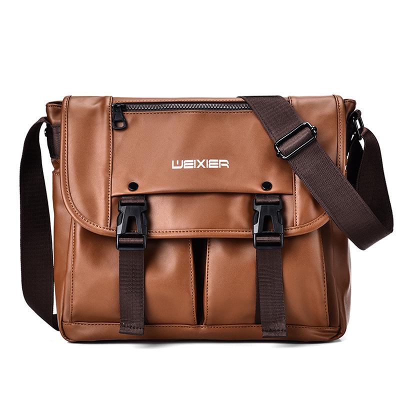 Business Casual Men's Large Capacity Wear-Resistant PU Splash-Proof Messenger Shoulder Bag
