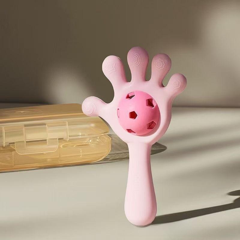 Baby Silicone Teething Toy With Hand Rattle For Soothing And Chewing Fun