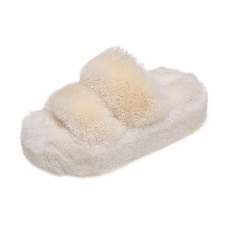 Mao Mao slippers women's autumn and winter Korean design sense external wear wind thick bottom cotton mop home one-word mop