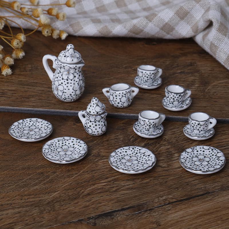 1:12 Dollhouse tableware kitchen miniature 15pcs porcelain tea cup set