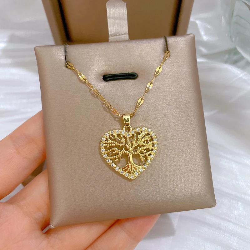 Fashion Romantic Love Life Tree Pendant Necklaces for Women Girls Stainless Steel Chain Jewelry Accessories Gifts for Lover