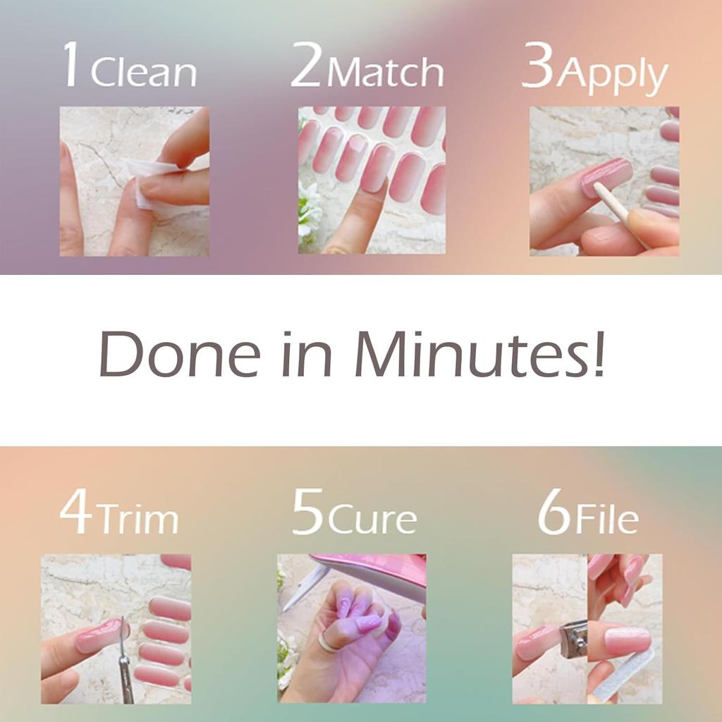 Semi Cured Gel Nail Strips, 20 pcs Nail Wraps, Glaze Gel Nail Stickers, Salon Quality French Manicure, Full Decal Gel Polish Strips, Long Lasting