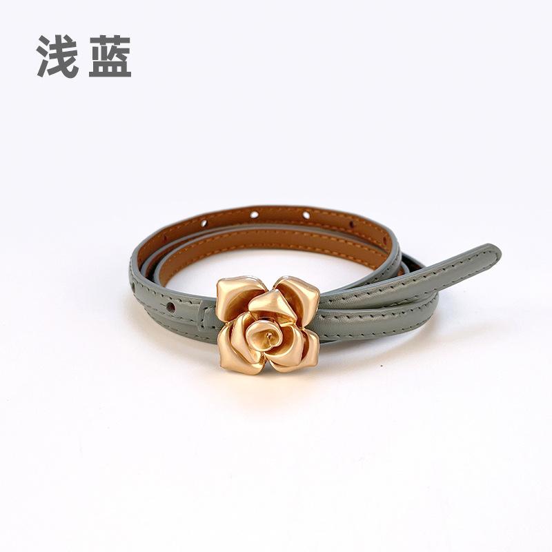 Four Seasons Available New Women'S Leather Thin Belt With Flower Waist For Skinny Look, Leather Belt With Sweater Dress