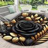 Elegant Black and Gold Rose Round Rug,Luxury Non-Slip Mat for Living Room,Lightweight Washable Polyester,Ideal Housewarming Gift