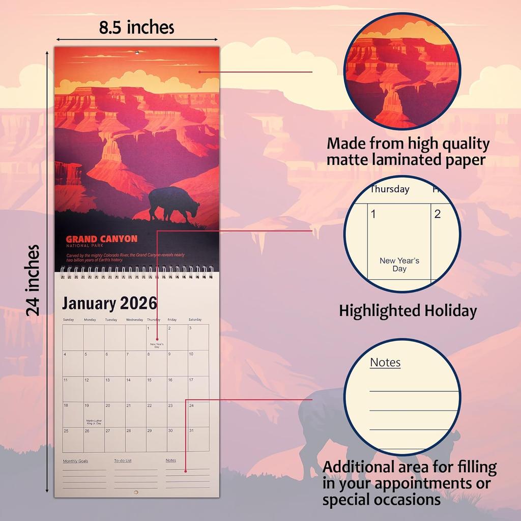 National Parks Calendar 2026 - Illustrated Wall Calendar Featuring 15 US National Parks, 8.5" X 12", 15-Month Vintage Poster Art Calendar (Oct