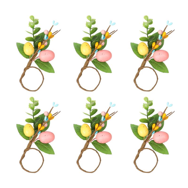 Easter Bunny Eggs Napkin Ring Spring Home Decoration Artificial Plants Napkin Holder Buckles 2025 Happy Easter Party Supplies