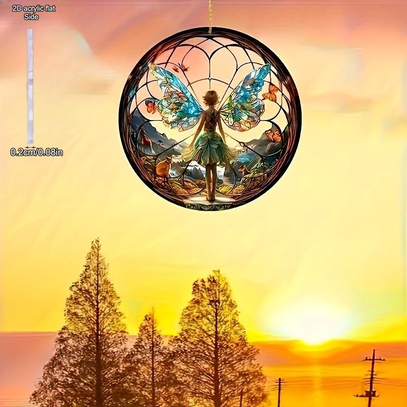 Classic Acrylic Enchanted Forest Fairy Sun Catcher - Stained Style Wall Hanging Decor Perfect for Porch, Room, Garden