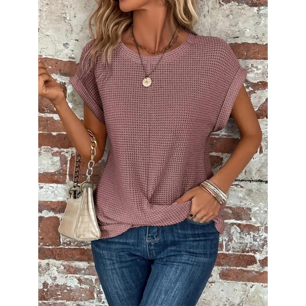 Spring and Summer New Solid Color Round Neck T-shirt Elegant Short Twist Top Women's Clothing