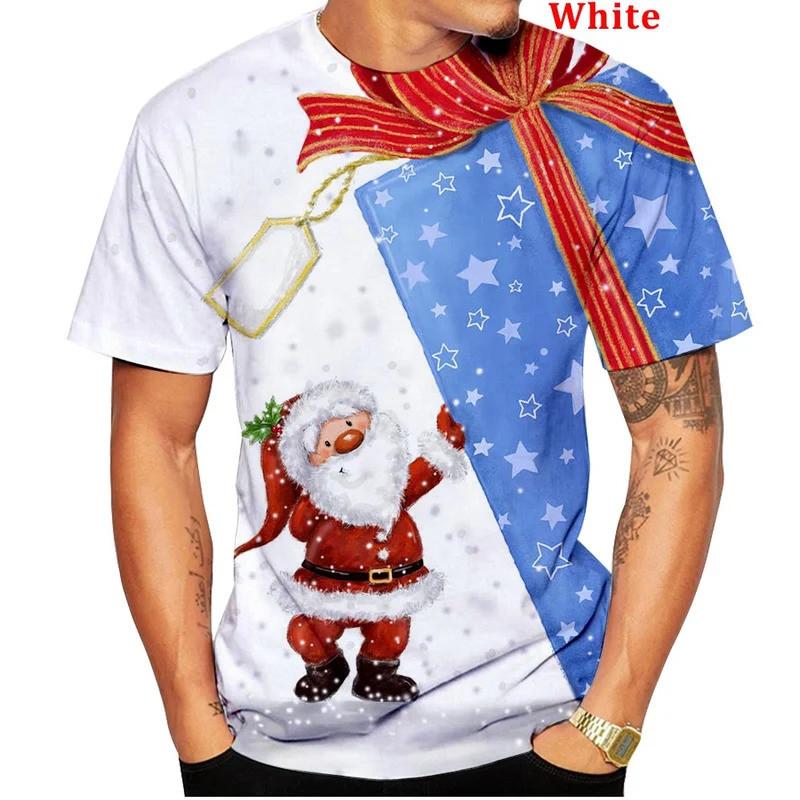 3D printed men's and women's T-shirts, short sleeved Christmas T-shirts, neutral casual Santa Claus cartoon T-shirts