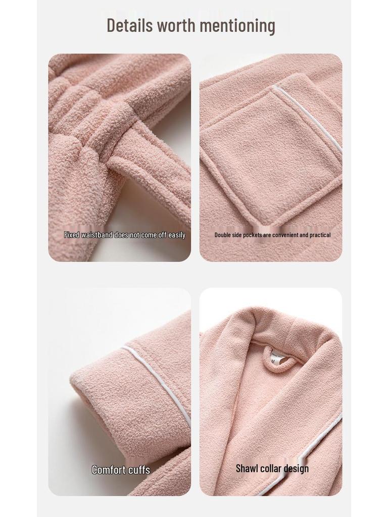 Couple's Coral Fleece Pajama Set: Women's & Men's Long, Thick, Warm Bathrobe for Autumn & Winter