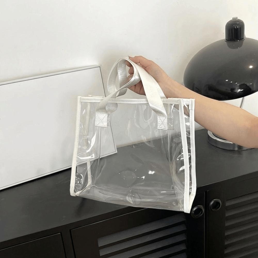 Large Capacity Waterproof Shoulder Bag Candy Color PVC Tote Bag Casual Transparent Handbag  Sports