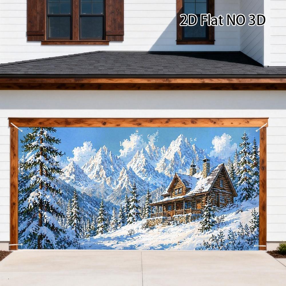 Snowy Mountain Cabin Garage Door Banner, Winter Wedding and Holiday Party Decor