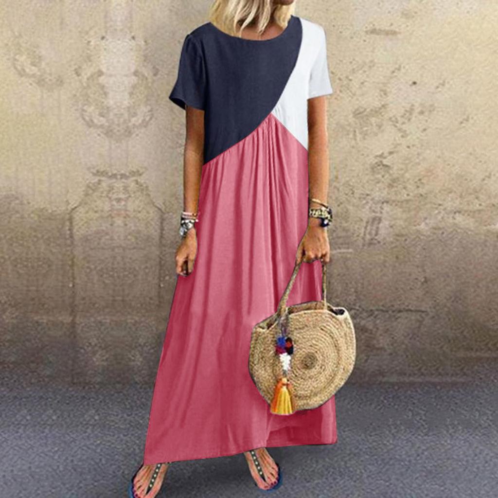 Women's Summer Fashion Contrast Color Stitching Skirt Large Size Dress
