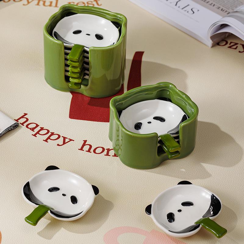 New Cartoon Ceramic Seasoning Saucer Cute Panda Dipping Saucer Home Dining Table Creative Cartoon High-End Sense Saucer