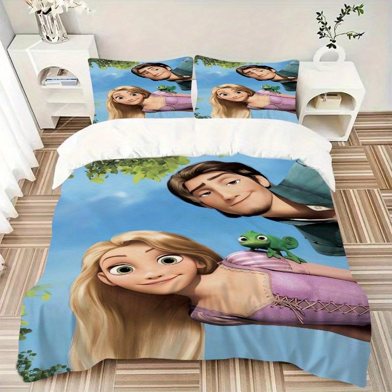 3pcs Tangled Rapunzel & Flynn Rider Bedding Set, Including 1 Quilt Cover and 2 Pillow Shams, Without Filling, Soft and Comfortable Home Bedroom F