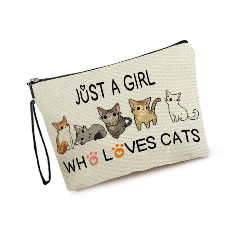 Cute Cartoon Kitten Cosmetic Bag Versatile Large Capacity Pencil Storage Pouch Portable Travel Toiletry Bags Female Clutch Bags