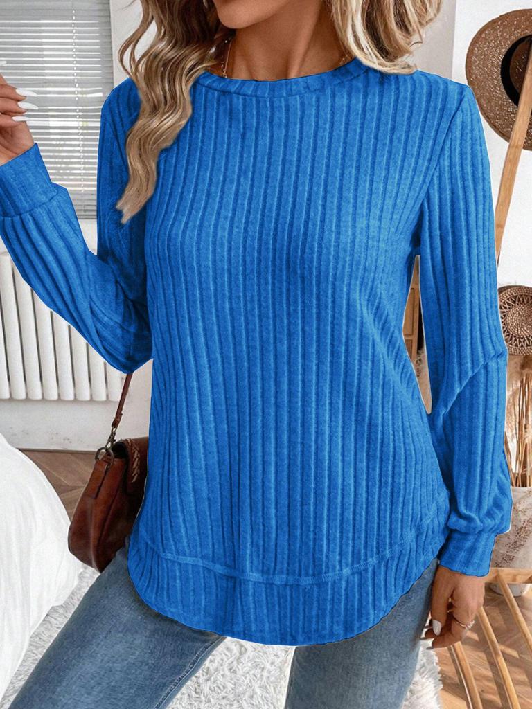 2025 Autumn Women's Long Sleeve Knit Pullover - Solid Color, European American Style, Versatile Round Neck