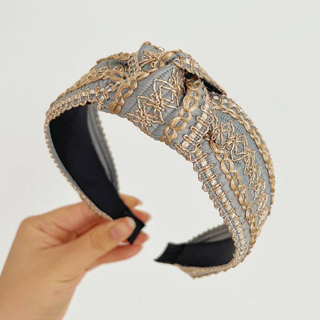 PROLY Neue Mode Haaraccessoires für Frauen Breite Seite Vintage Böhmisch Kopfschmuck Mittiger Knoten Turban Mädchen Stirnband Haarband