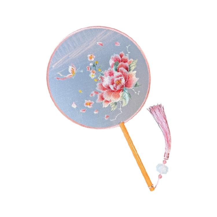 Vintaged Styles Silk Embroidery Round Fan Chinese Dance Fan For Photography And Cultural Activities