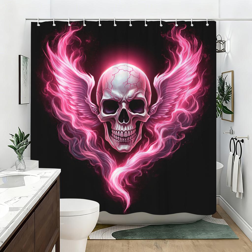 Skull Pattern Polyester Shower Curtain - Stylish Bathroom Decor, Unique Artistic Bath Curtain For Home