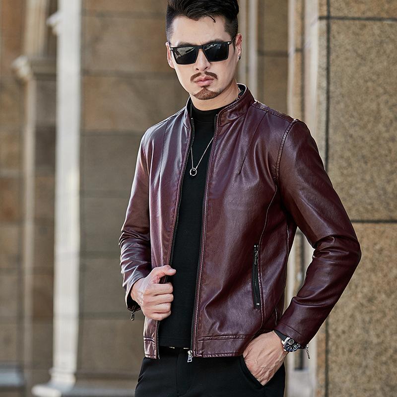 Winter new velvet leather jacket men's casual fashion trendy leather jacket men's thermal stand-up collar jacket men's clothing