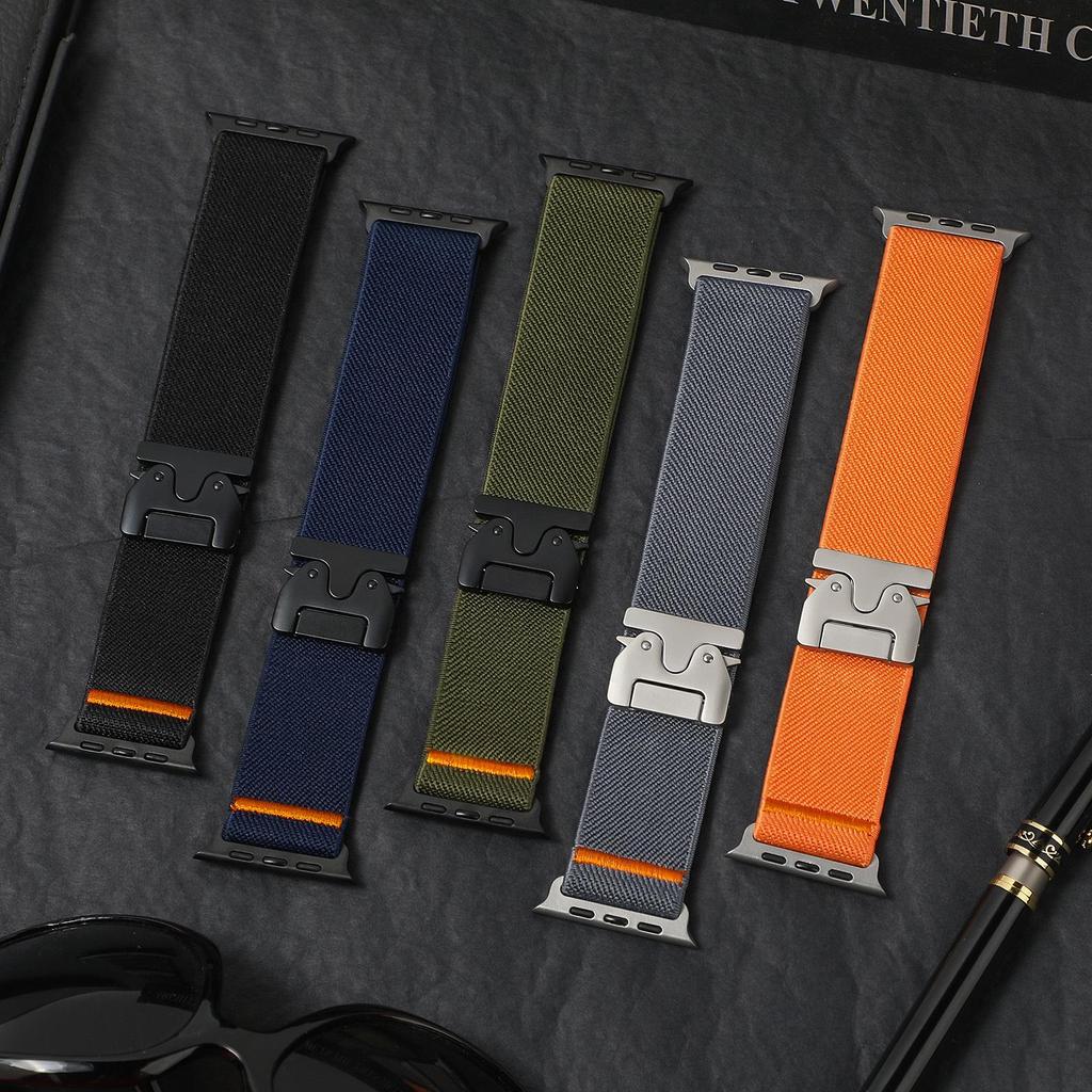 Cross-Border Compatible Elastic Nylon Band for Apple Watch (Series 1-9) with Parachute Buckle.