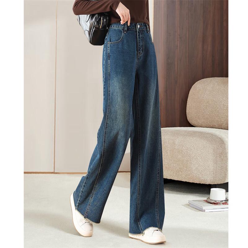 Shinejoy Women s High-Waist Vintage Washed Straight-Leg Jeans L