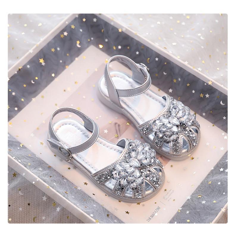Kids Little Girls Princess Closed Toe Soft Sole Rhinestone Summer Sandals