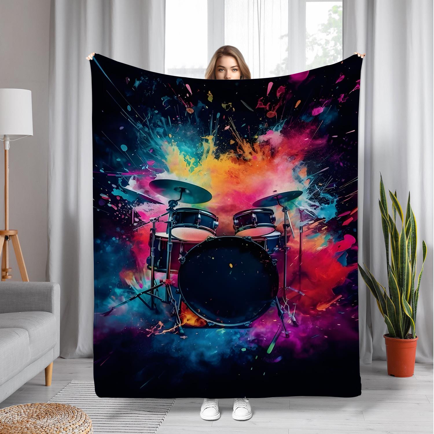 

Drummer and music throw blanket with seasonal patterns suitable as a gift machine washable suitable for sofas offices and travel 75x90cm