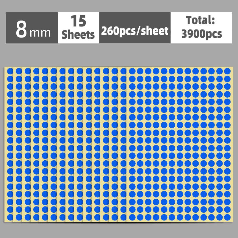 6mm-100mm Self Adhesive Dot Label Stickers 15 Sheets Multi Color and Size Round Stickers for Food Containers/Scrapbook/Packaging