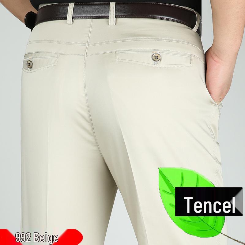

2025 Men s High-Waisted Elastic Tencel Cotton Casual Pants - Non-Iron, Summer Thin Style for Middle-Aged Dads 42 (32 inches)