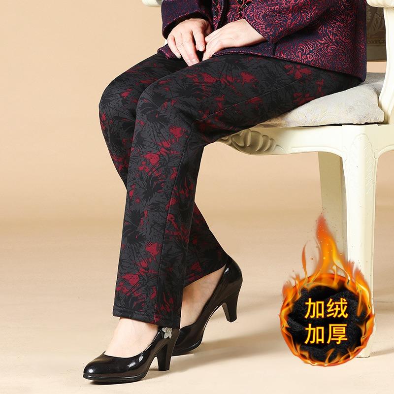 Medium and elderly women's pants autumn and winter trousers year old 0 mother cotton pants grandma straight thermal pants thickened warm