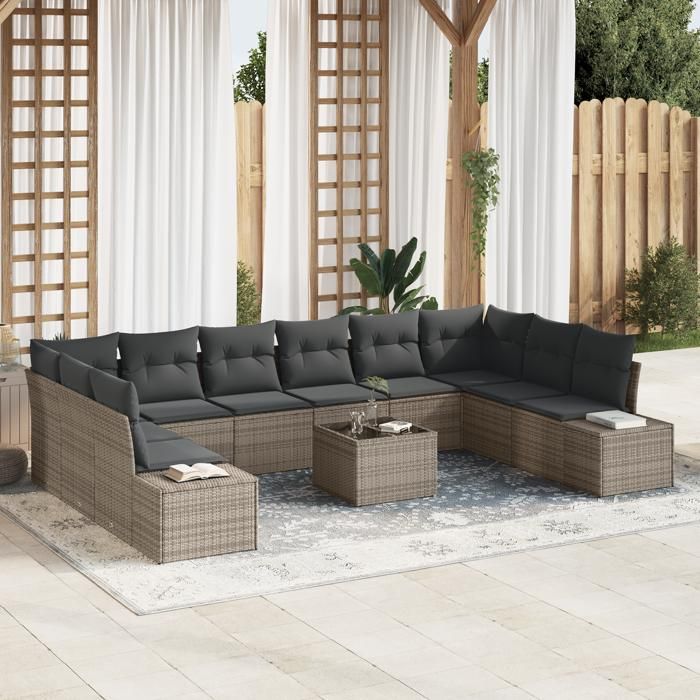 VidaXL Ensemble de canapé de jardin de 10 pièces avec coussins Noir Poly Rattan 3347249
