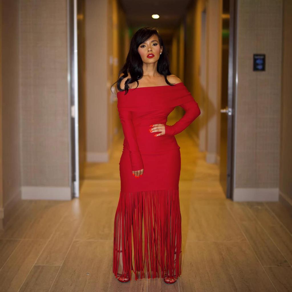 Europejska & Amerykańska Dopasowana Suknia Wieczorowa Jednoramienna z Frędzlami