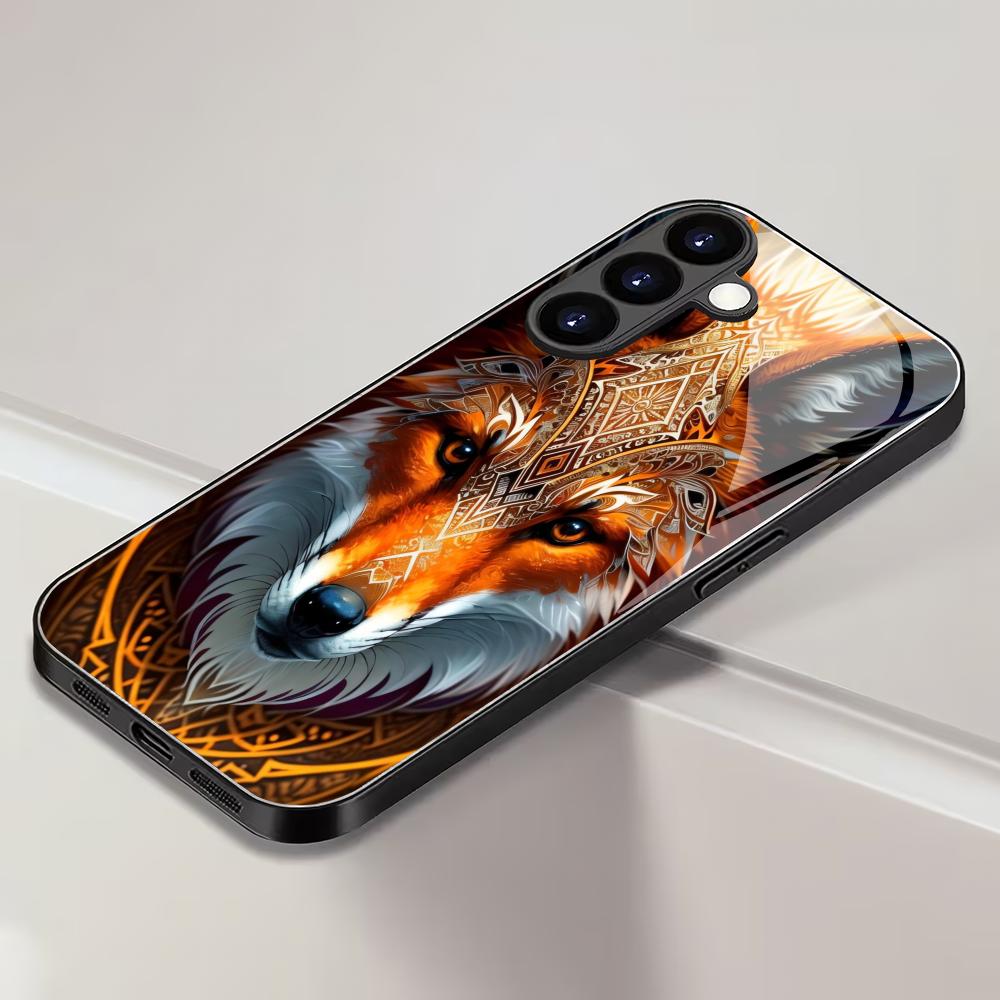 Wolf Design Tempered Glass Phone Case Suitable for Samsung Galaxy S26 S25 S24 S23 S22 S20 FE/Ultra/Plus Anti Drop Back Cover
