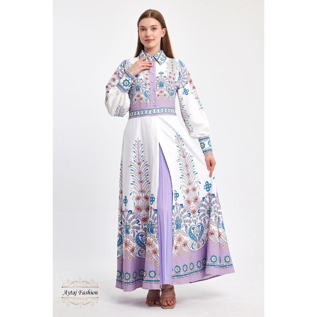 Floral Hijab Dress, Original Style, Cuffed Sleeves
