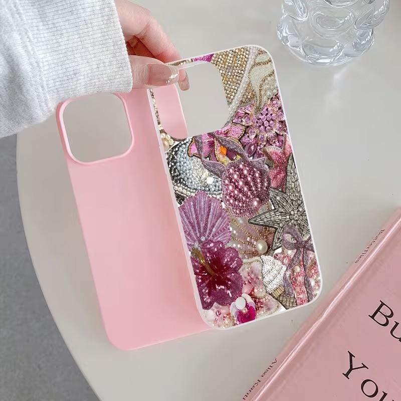 Pink Pearl Flower Starfish Collage Pattern Phone Case For Samsung Galaxy S25 Ultra S24 FE S23 S22 Plus S21 A36 A56  A16 Cover