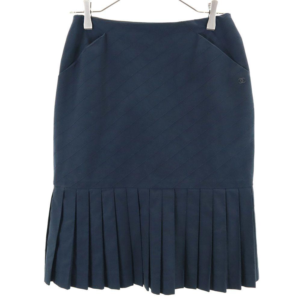 Chanel Made In France Midi Skirt 36 Navy System Women Used
