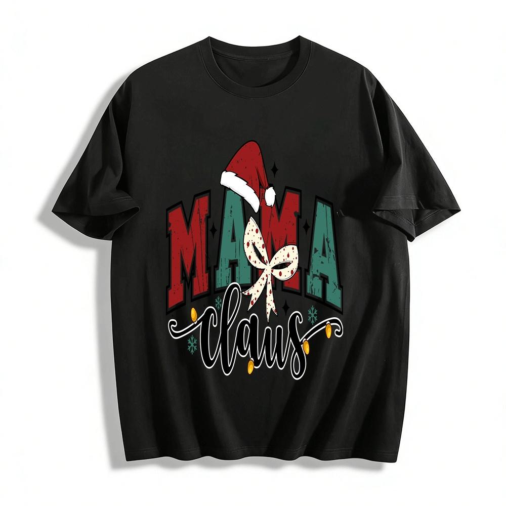 Christmas Themed Mama Claus Print Casual Holiday Vibe Top Pure cotton T-shirt XXS